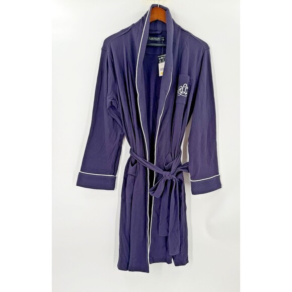 NEW W TAGS Black Label Ralph Lauren Navy Blue Shawl Collar Bath Robe Soft MEDIUM - Picture 4 of 16